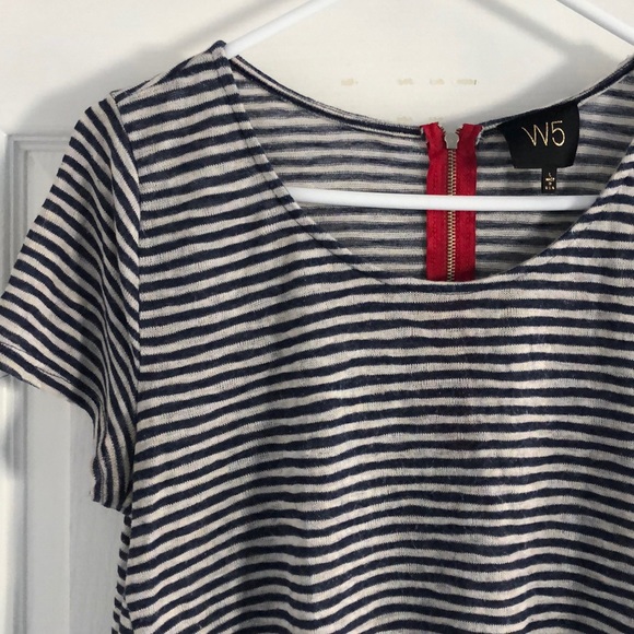 Blue and White Striped Shirt w/ Navy Colorblock - Picture 2 of 5